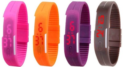 NS18 Silicone Led Magnet Band Combo of 4 Pink, Orange, Purple And Brown Digital Watch  - For Boys & Girls   Watches  (NS18)