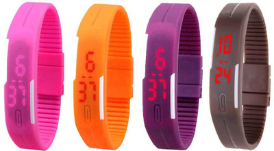 

NS18 Silicone Led Magnet Band Combo of 4 Pink, Orange, Purple And Brown Watch - For Boys & Girls