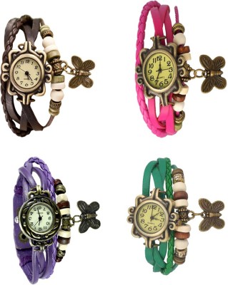 NS18 Vintage Butterfly Rakhi Combo of 4 Brown, Purple, Pink And Green Analog Watch  - For Women   Watches  (NS18)