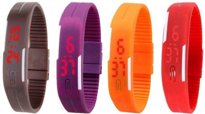 NS18 Silicone Led Magnet Band Watch Combo of 4 Brown, Purple, Orange And Red Digital Watch  - For Couple   Watches  (NS18)