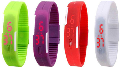 Kissu Led Magnet Band Combo of 4 Green, Purple, Red And White Watch - For Men & Women