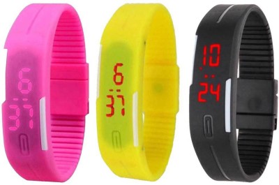 NS18 Silicone Led Magnet Band Combo of 3 Pink, Yellow And Black Digital Watch  - For Boys & Girls   Watches  (NS18)