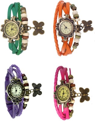 NS18 Vintage Butterfly Rakhi Combo of 4 Green, Purple, Orange And Pink Analog Watch  - For Women   Watches  (NS18)