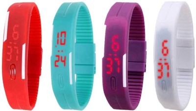 NS18 Silicone Led Magnet Band Combo of 4 Red, Sky Blue, Purple And White Digital Watch  - For Boys & Girls   Watches  (NS18)