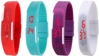 NS18 Silicone Led Magnet Band Combo of 4 Red, Sky Blue, Purple And White Digital Watch  - For Boys & Girls   Watches  (NS18)