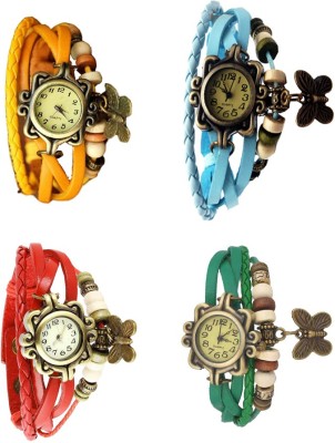 NS18 Vintage Butterfly Rakhi Combo of 4 Yellow, Red, Sky Blue And Green Analog Watch  - For Women   Watches  (NS18)