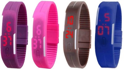 NS18 Silicone Led Magnet Band Combo of 4 Purple, Pink, Brown And Blue Digital Watch  - For Boys & Girls   Watches  (NS18)