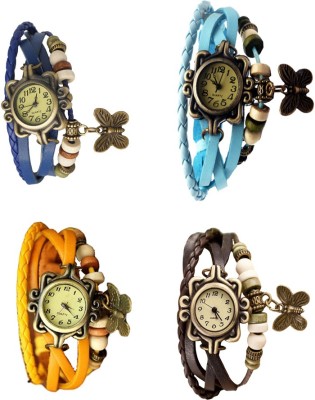 NS18 Vintage Butterfly Rakhi Combo of 4 Blue, Yellow, Sky Blue And Brown Analog Watch  - For Women   Watches  (NS18)
