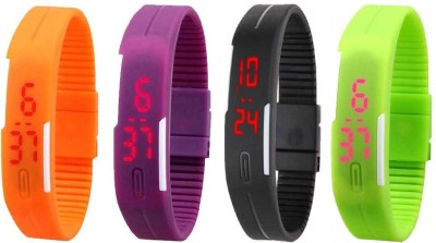 NS18 Silicone Led Magnet Band Combo of 4 Orange, Purple, Black And Green Digital Watch  - For Boys & Girls   Watches  (NS18)
