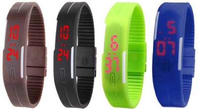 NS18 Silicone Led Magnet Band Combo of 4 Brown, Black, Green And Blue Digital Watch  - For Boys & Girls   Watches  (NS18)