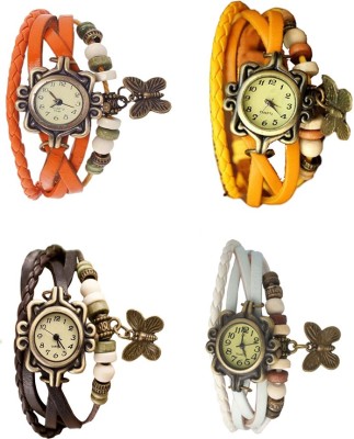 NS18 Vintage Butterfly Rakhi Combo of 4 Orange, Brown, Yellow And White Analog Watch  - For Women   Watches  (NS18)