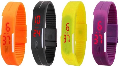 NS18 Silicone Led Magnet Band Watch Combo of 4 Orange, Black, Yellow And Purple Digital Watch  - For Couple   Watches  (NS18)