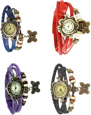 NS18 Vintage Butterfly Rakhi Combo of 4 Blue, Purple, Red And Black Analog Watch  - For Women   Watches  (NS18)