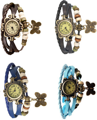 

Kissu Vintage Rakhi Combo of 4 Brown, Blue, Black And Sky Blue Watch - For Women
