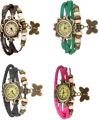 

NS18 Vintage Butterfly Rakhi Combo of 4 Brown, Black, Green And Pink Watch - For Women