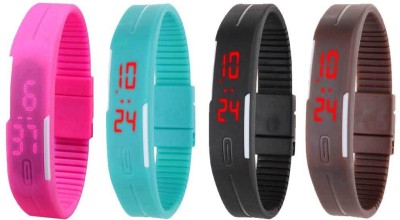 NS18 Silicone Led Magnet Band Combo of 4 Pink, Sky Blue, Black And Brown Digital Watch  - For Boys & Girls   Watches  (NS18)