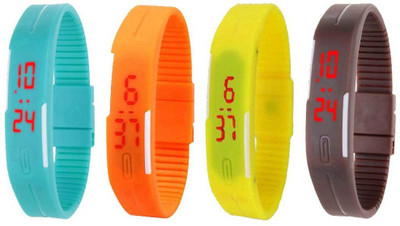 

NS18 Silicone Led Magnet Band Combo of 4 Sky Blue, Orange, Yellow And Brown Watch - For Boys & Girls