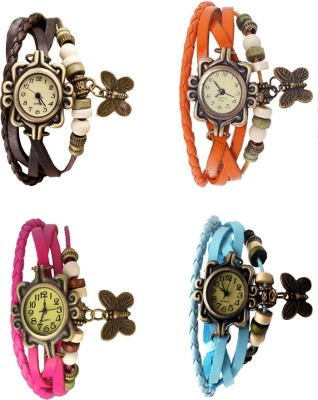 NS18 Vintage Butterfly Rakhi Combo of 4 Brown, Pink, Orange And Sky Blue Analog Watch  - For Women   Watches  (NS18)