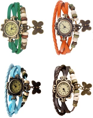 NS18 Vintage Butterfly Rakhi Combo of 4 Green, Sky Blue, Orange And Brown Analog Watch  - For Women   Watches  (NS18)