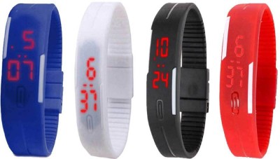 

NS18 Silicone Led Magnet Band Watch Combo of 4 Blue, White, Black And Red Watch - For Couple