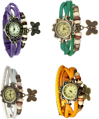 

Kissu Vintage Rakhi Combo of 4 Purple, White, Green And Yellow Watch - For Women