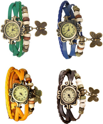 

Kissu Vintage Rakhi Combo of 4 Green, Yellow, Blue And Brown Watch - For Women