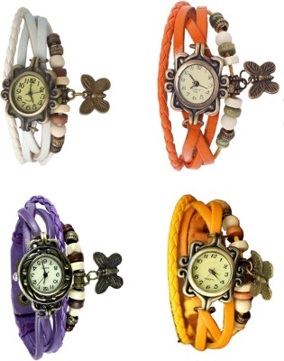 NS18 Vintage Butterfly Rakhi Combo of 4 White, Purple, Orange And Yellow Analog Watch  - For Women   Watches  (NS18)