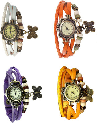 NS18 Vintage Butterfly Rakhi Combo of 4 White, Purple, Orange And Yellow Analog Watch  - For Women   Watches  (NS18)