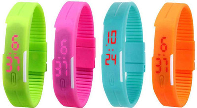 View NS18 Silicone Led Magnet Band Combo of 4 Green, Pink, Sky Blue And Orange Digital Watch  - For Boys & Girls Wrist Watches Price Online(NS18)