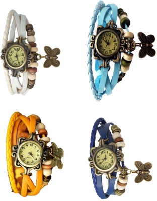 NS18 Vintage Butterfly Rakhi Combo of 4 White, Yellow, Sky Blue And Blue Analog Watch  - For Women   Watches  (NS18)