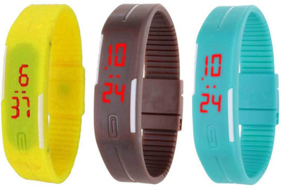 

Kissu Led Band Watch Combo of 3 Yellow, Brown And Sky Blue Watch - For Couple