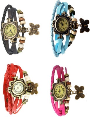 NS18 Vintage Butterfly Rakhi Combo of 4 Black, Red, Sky Blue And Pink Analog Watch  - For Women   Watches  (NS18)