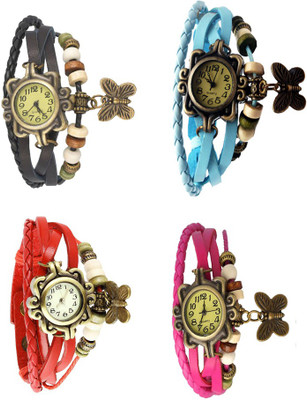 NS18 Vintage Butterfly Rakhi Combo of 4 Black, Red, Sky Blue And Pink Analog Watch  - For Women   Watches  (NS18)