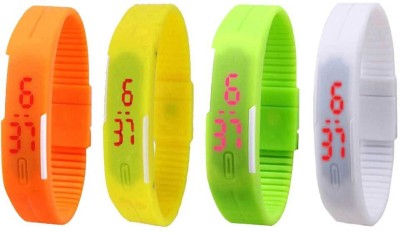 NS18 Silicone Led Magnet Band Combo of 4 Orange, Yellow, Green And White Digital Watch  - For Boys & Girls   Watches  (NS18)