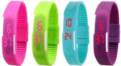 NS18 Silicone Led Magnet Band Watch Combo of 4 Pink, Green, Sky Blue And Purple Digital Watch  - For Couple   Watches  (NS18)