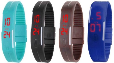 NS18 Silicone Led Magnet Band Combo of 4 Sky Blue, Black, Brown And Blue Digital Watch  - For Boys & Girls   Watches  (NS18)