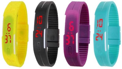 NS18 Silicone Led Magnet Band Watch Combo of 4 Yellow, Black, Purple And Sky Blue Digital Watch  - For Couple   Watches  (NS18)