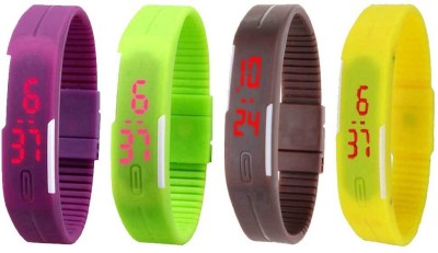 NS18 Silicone Led Magnet Band Combo of 4 Purple, Green, Brown And Yellow Digital Watch  - For Boys & Girls   Watches  (NS18)