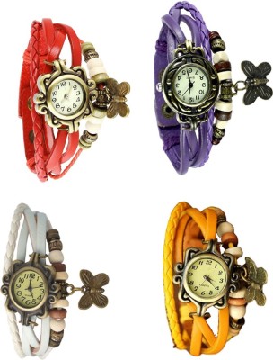 NS18 Vintage Butterfly Rakhi Combo of 4 Red, White, Purple And Yellow Analog Watch  - For Women   Watches  (NS18)