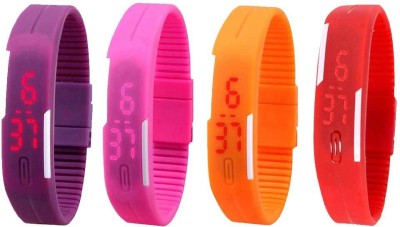 NS18 Silicone Led Magnet Band Watch Combo of 4 Purple, Pink, Orange And Red Digital Watch  - For Couple   Watches  (NS18)