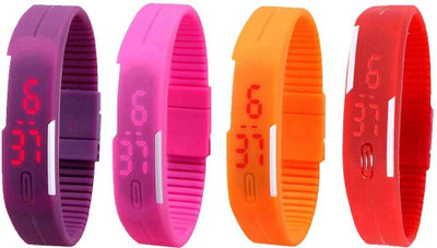 NS18 Silicone Led Magnet Band Watch Combo of 4 Purple, Pink, Orange And Red Digital Watch  - For Couple   Watches  (NS18)