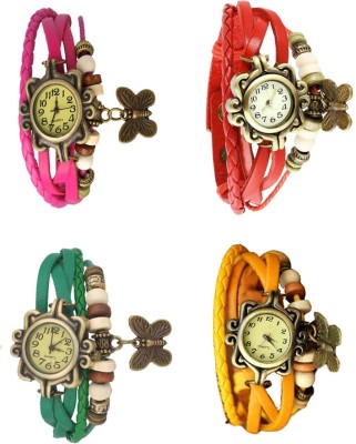 NS18 Vintage Butterfly Rakhi Combo of 4 Pink, Green, Red And Yellow Analog Watch  - For Women   Watches  (NS18)