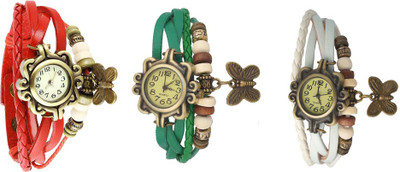 

Kissu Vintage Rakhi Watch Combo of 3 Red, Green And White Watch - For Women