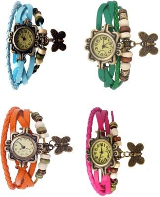 NS18 Vintage Butterfly Rakhi Combo of 4 Sky Blue, Orange, Green And Pink Analog Watch  - For Women   Watches  (NS18)
