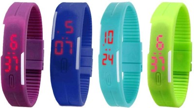 NS18 Silicone Led Magnet Band Combo of 4 Purple, Blue, Sky Blue And Green Digital Watch  - For Boys & Girls   Watches  (NS18)