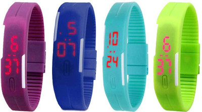 NS18 Silicone Led Magnet Band Combo of 4 Purple, Blue, Sky Blue And Green Digital Watch  - For Boys & Girls   Watches  (NS18)