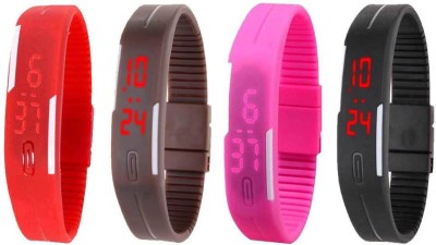 NS18 Silicone Led Magnet Band Combo of 4 Red, Brown, Pink And Black Digital Watch  - For Boys & Girls   Watches  (NS18)