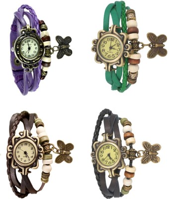 NS18 Vintage Butterfly Rakhi Combo of 4 Purple, Brown, Green And Black Analog Watch  - For Women   Watches  (NS18)