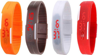 

Kissu Led Magnet Band Combo of 4 Orange, Brown, White And Red Watch - For Men & Women