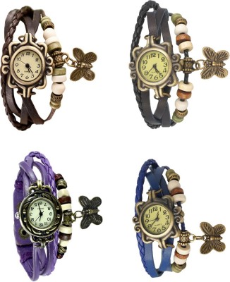 NS18 Vintage Butterfly Rakhi Combo of 4 Brown, Purple, Black And Blue Analog Watch  - For Women   Watches  (NS18)